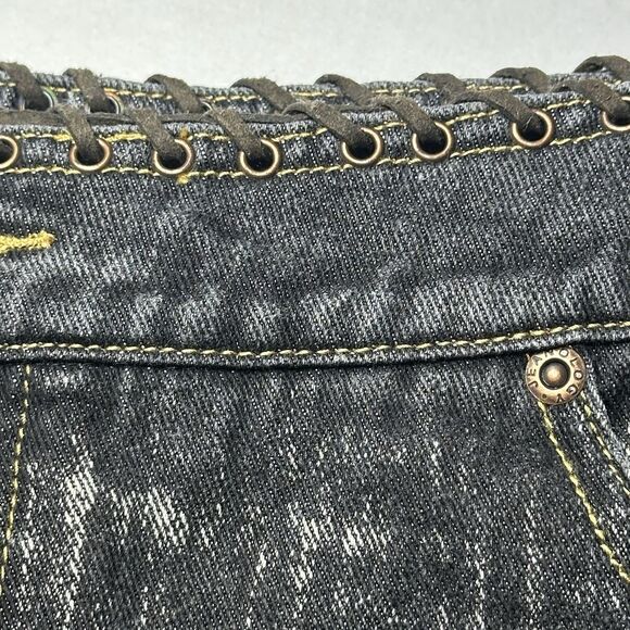 VTG Newport News Jeanology Denim Jean Skirt Black Laced Up Waist Back Slit SZ 18 - Picture 7 of 14